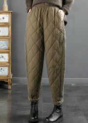 New Coffee High Waist Patchwork Cotton Filled Pants Winter