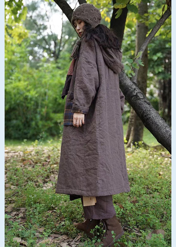 New Coffee Plaid Hooded Wear auf beiden Seiten Taschen Winter Cotton Women Coat