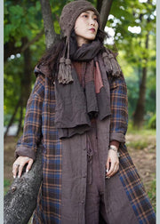 New Coffee Plaid Hooded Wear auf beiden Seiten Taschen Winter Cotton Women Coat