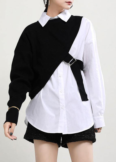 New Fashion Knitted Shawl + White Shirt Two Piece Set - bagstylebliss