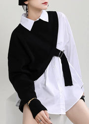 New Fashion Knitted Shawl + White Shirt Two Piece Set - bagstylebliss