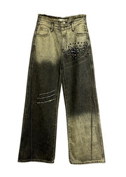 New Gradient Color Diamond High Waist Denim Pants Autumn