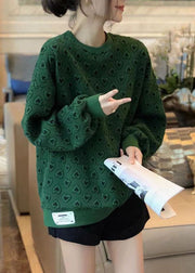 New Green O-Neck Print Cute Fall Sweatshirts Top