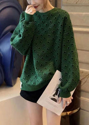 New Green O-Neck Print Cute Fall Sweatshirts Top