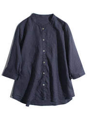 New Green Solid Button Pockets Linen Shirts Summer