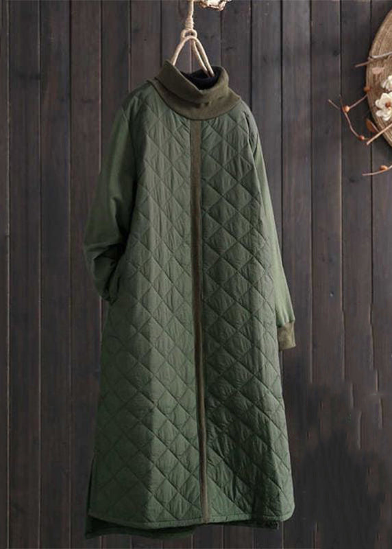 New Green Turtleneck Pockets Patchwork Thick Dress Winter