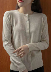 New Grey Button Bright Silk Knit Cardigan Long Sleeve