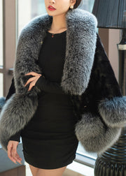 New Grey Fur Collar Pockets Patchwork Mink Velvet Coats Winter