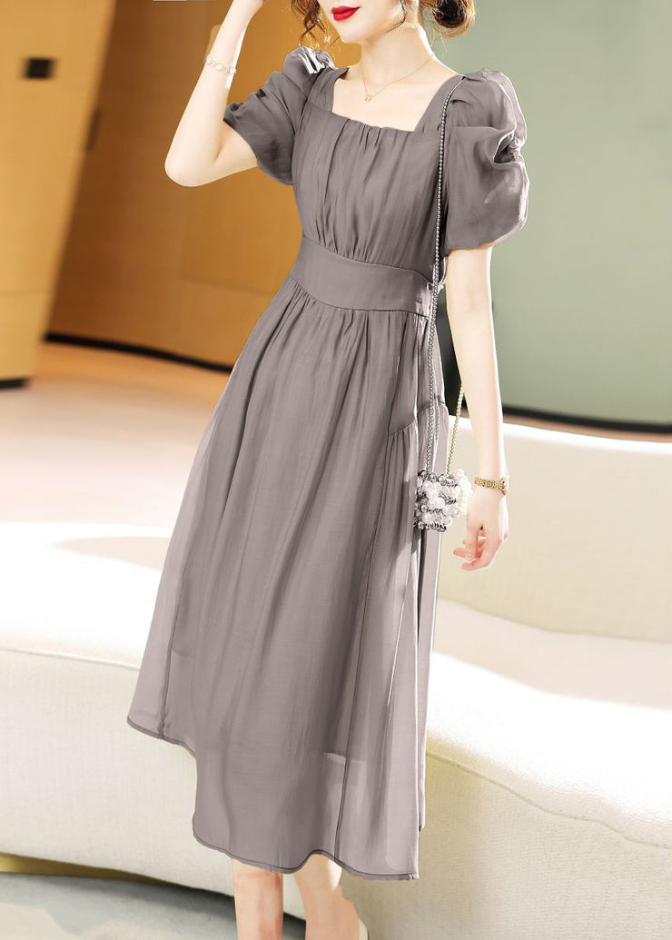 New Grey Lace Up Patchwork Chiffon Dress Short Sleeve