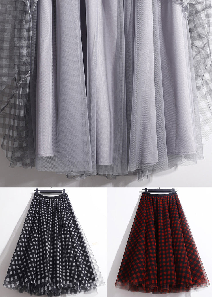 New Grey Print Elastic Waist Tulle Summer Skirts