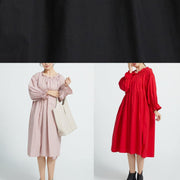 New High waist cotton Ruffles collar women Dresses Wardrobes Pink  long Dresses - bagstylebliss