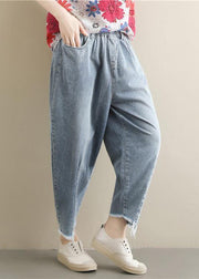 New Korean retro trousers  elastic waist light blue jeans summer - bagstylebliss