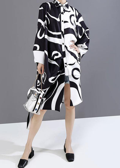 New Long Sleeve Black And White Woman 2021 Autumn Unique Shirt Dress - bagstylebliss