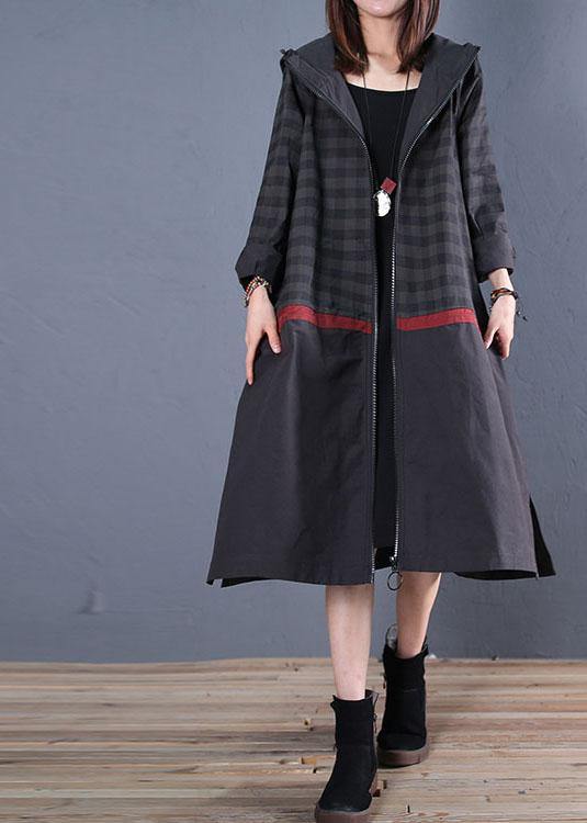 New Loose fitting long coat fall coat black hooded patchwork coat - bagstylebliss