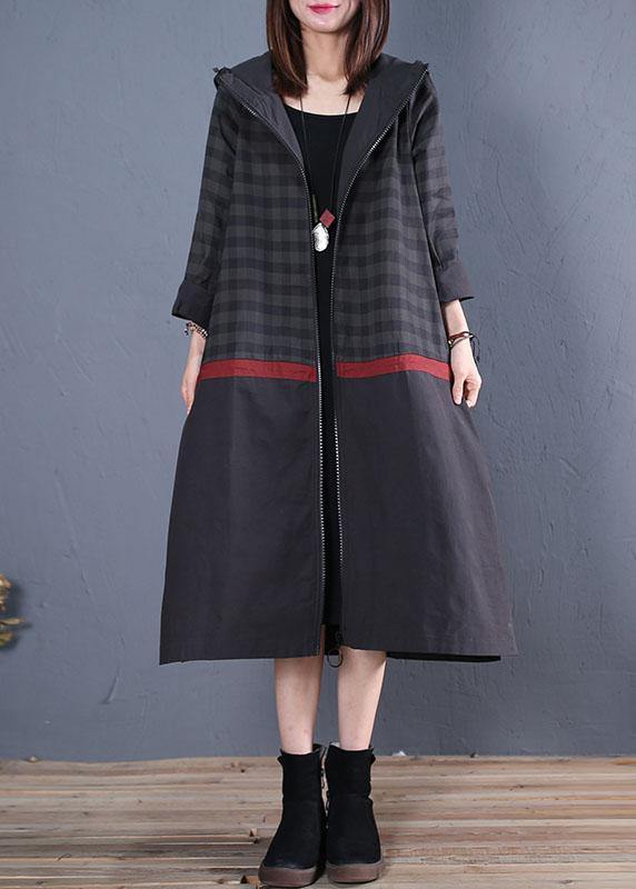 New Loose fitting long coat fall coat black hooded patchwork coat - bagstylebliss