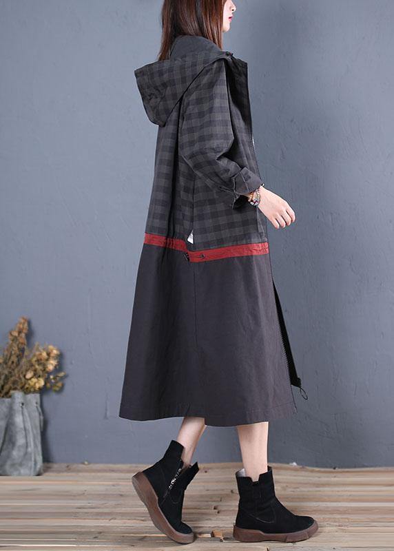 New Loose fitting long coat fall coat black hooded patchwork coat - bagstylebliss