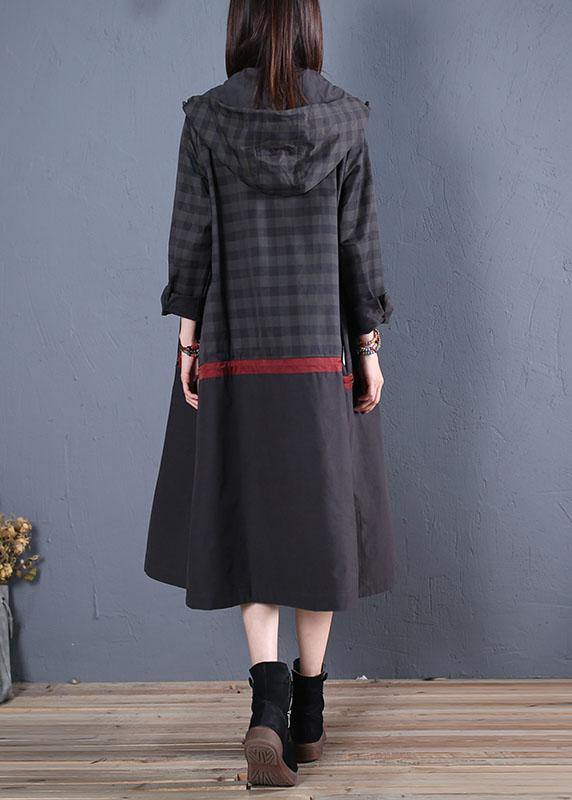 New Loose fitting long coat fall coat black hooded patchwork coat - bagstylebliss