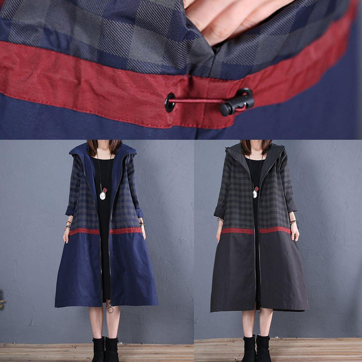 New Loose fitting long coat fall coat black hooded patchwork coat - bagstylebliss