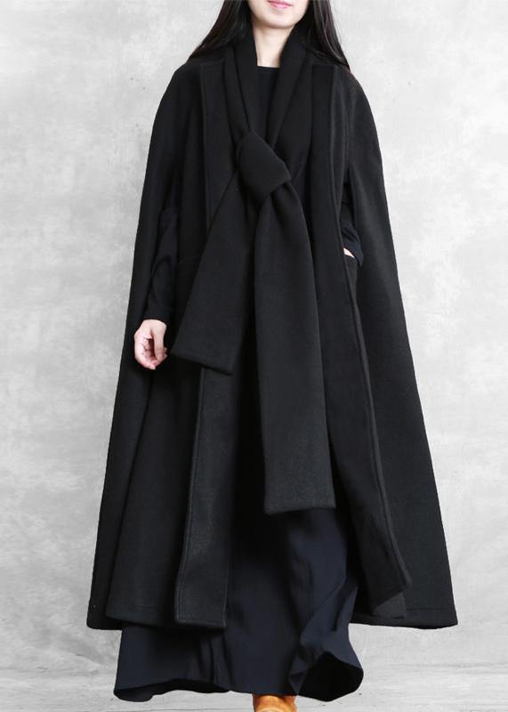 New Loose fitting long coat winter jackets black Multiple wearing methods Woolen Coats - bagstylebliss