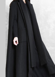 New Loose fitting long coat winter jackets black Multiple wearing methods Woolen Coats - bagstylebliss