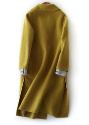 New Loose fitting long winter coat side open outwear green Notched Woolen Coats Women - bagstylebliss