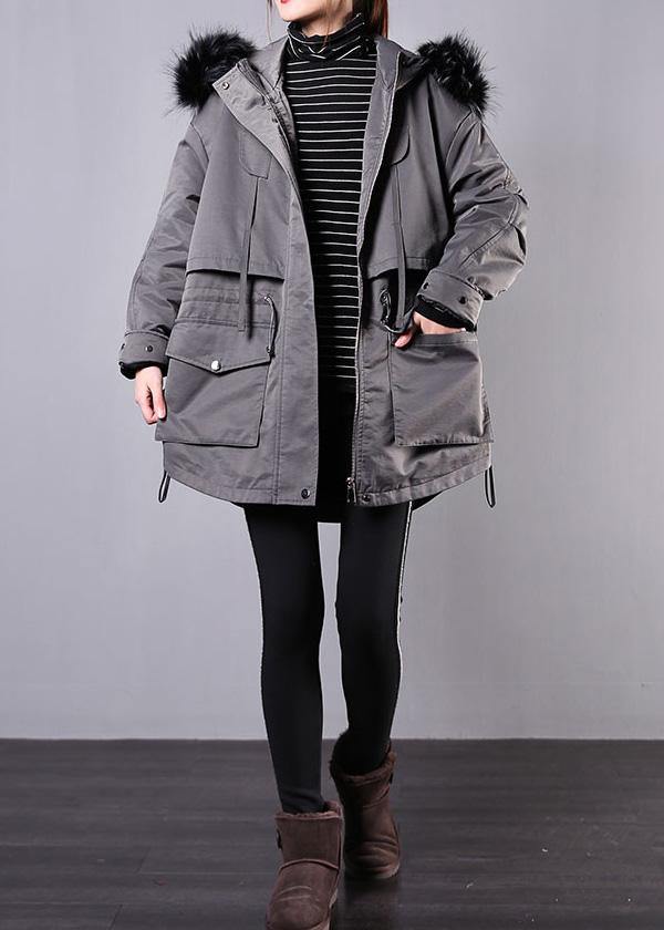 New Loose fitting winter coats gray hooded fur collar women parka - bagstylebliss