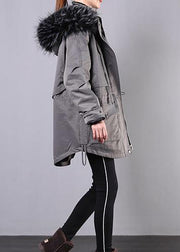 New Loose fitting winter coats gray hooded fur collar women parka - bagstylebliss