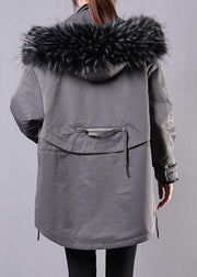 New Loose fitting winter coats gray hooded fur collar women parka - bagstylebliss