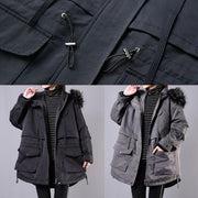 New Loose fitting winter coats gray hooded fur collar women parka - bagstylebliss