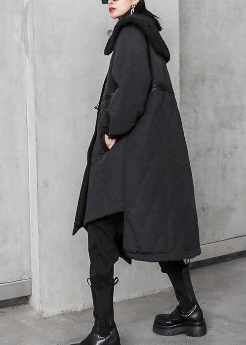 New Loose fitting winter jacket overcoat black patchwork plaid Sailor Collar coat - bagstylebliss