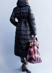 New Loose fitting women parka stand collar coats black tie waist down jacket woman - bagstylebliss