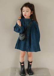 New Navy O Neck Button Patchwork Denim Girls Shirts Coats Fall