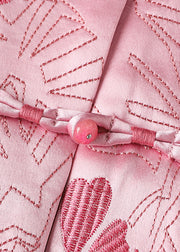 New Pink Embroidered Button Patchwork Silk Coats Fall