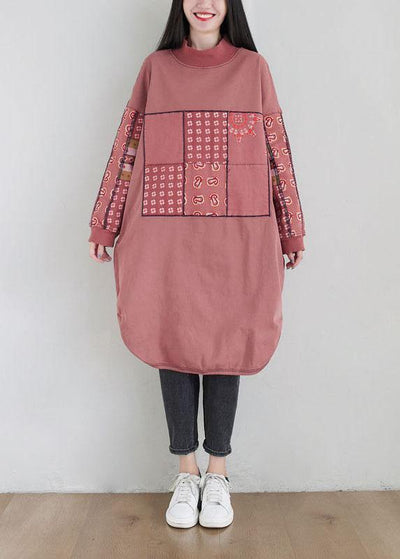 New Pink Patchwork Side Open Fall Dress Sweatshirts - bagstylebliss