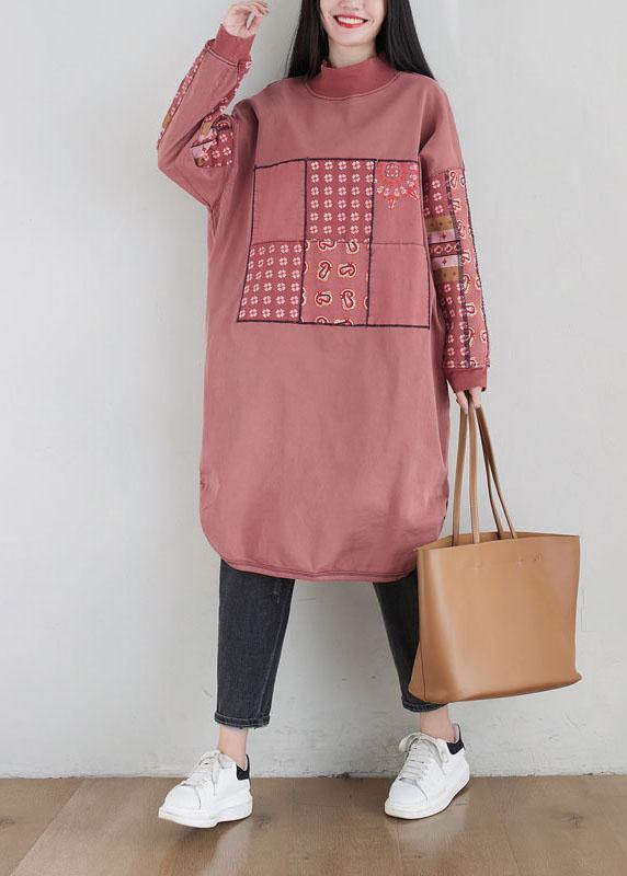 New Pink Patchwork Side Open Fall Dress Sweatshirts - bagstylebliss