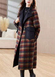 New Plaid Button Pockets Patchwork Cashmere Long Coats Winter