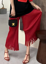 New Red Tasseled High Waist Cotton Crop Pants Summer