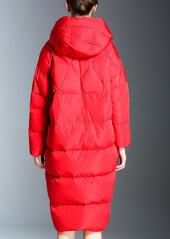 New Red hooded Pockets Casual Winter Duck Down coat