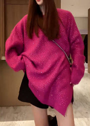 New Rose Side Open Cozy Knit Sweaters Long Sleeve