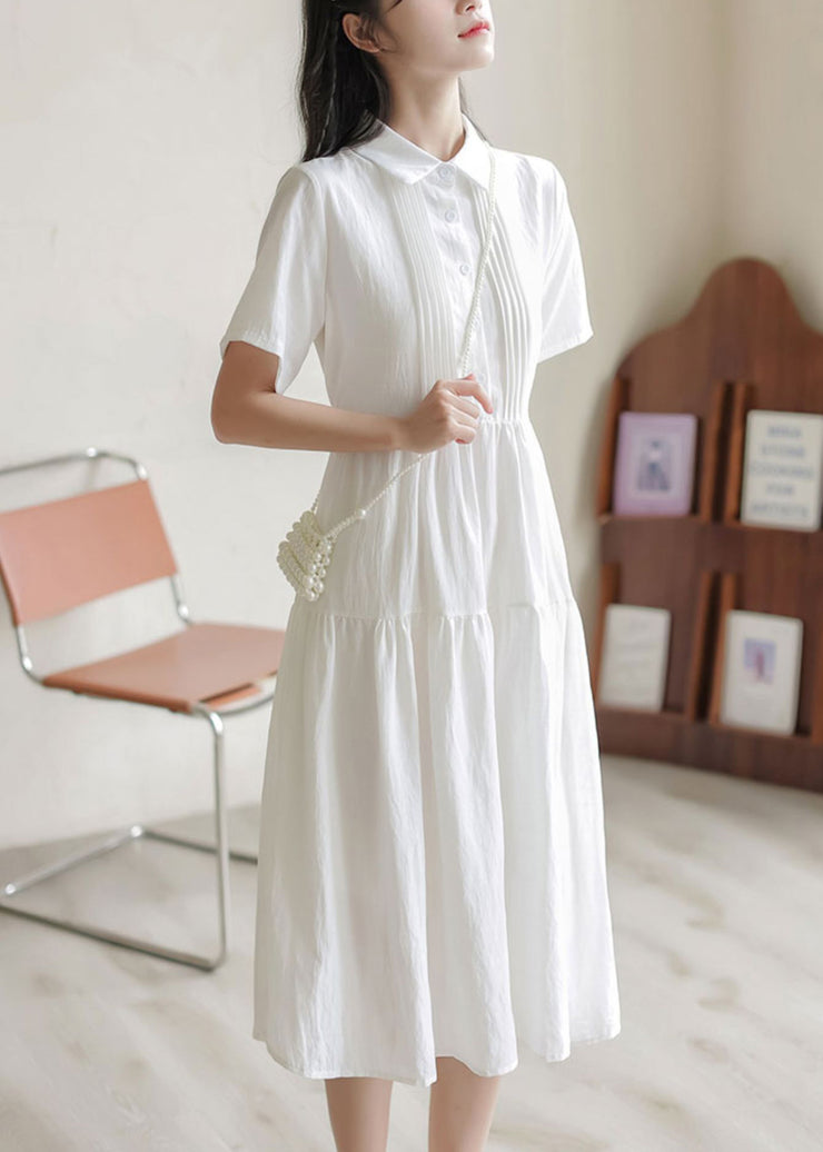 New White Peter Pan Collar Button Cotton Shirt Dresses Summer