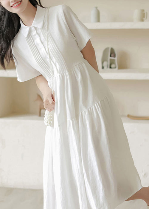 New White Peter Pan Collar Button Cotton Shirt Dresses Summer