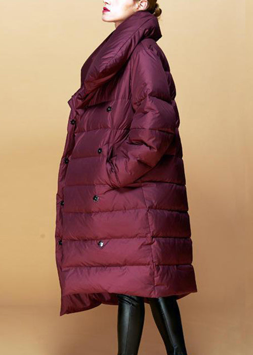 New Wine Red Button Pockets Duck Down Coat Winter