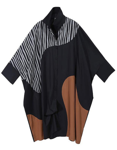 New Woman Long Batwing Sleeves Plus Size Patchwork Shirt Dress - bagstylebliss