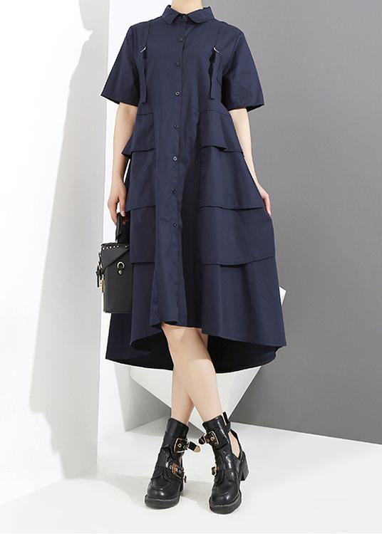 New Woman Summer Solid Blue Elegant Style Shirt Dress - bagstylebliss