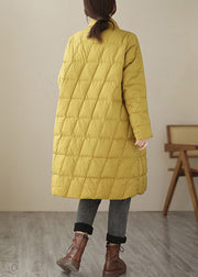 New Yellow Button Pockets Patchwork Cotton Filled Parka Fall