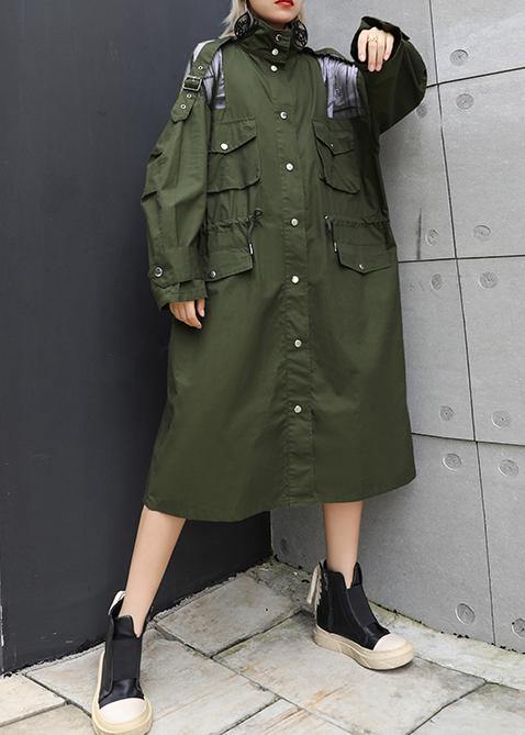 New army green overcoat trendy plus size long lapel drawstring coats - bagstylebliss