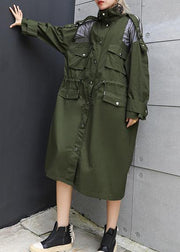 New army green overcoat trendy plus size long lapel drawstring coats - bagstylebliss