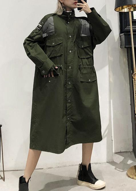 New army green overcoat trendy plus size long lapel drawstring coats - bagstylebliss