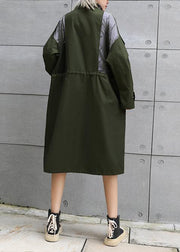 New army green overcoat trendy plus size long lapel drawstring coats - bagstylebliss