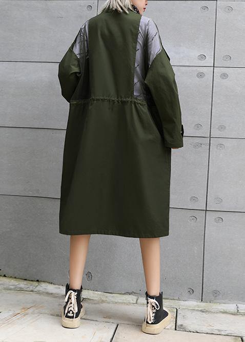 New army green overcoat trendy plus size long lapel drawstring coats - bagstylebliss